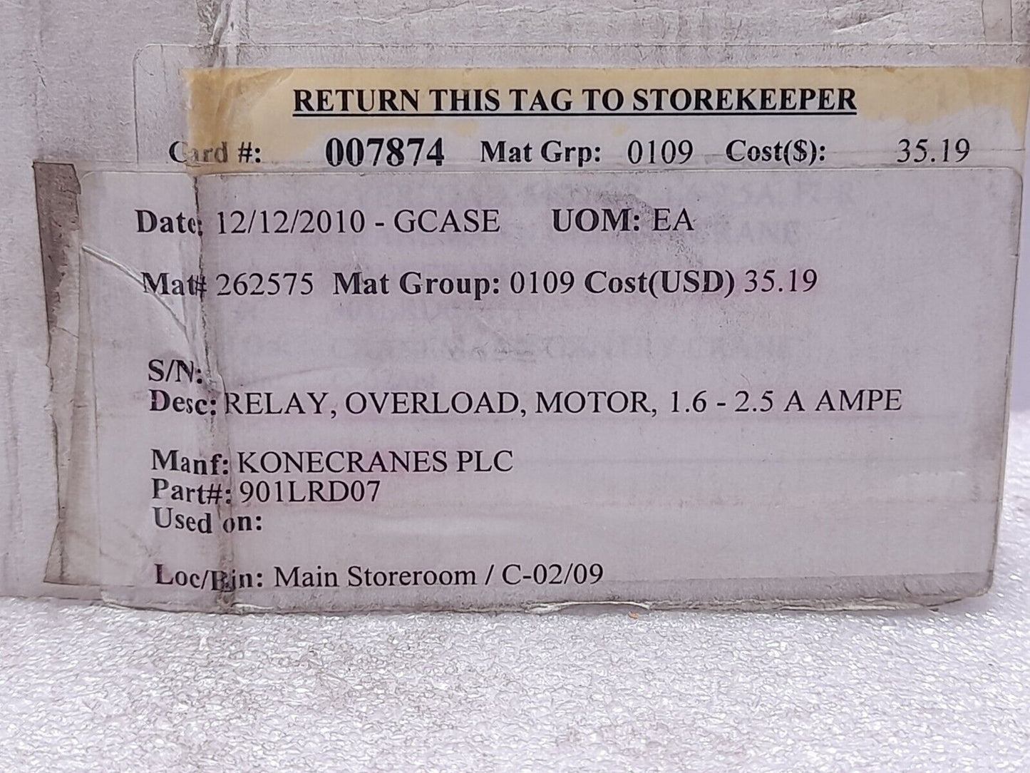 Telemecanique LRD07 Thermal Overload Relay 1.6-2.5A Konecranes 901LRD07
