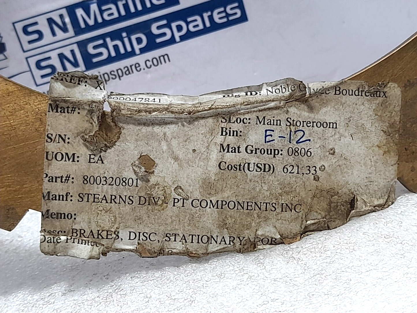 Stearns 800320801 Horizontal Brass Stationary Disc / 8-003-208-01