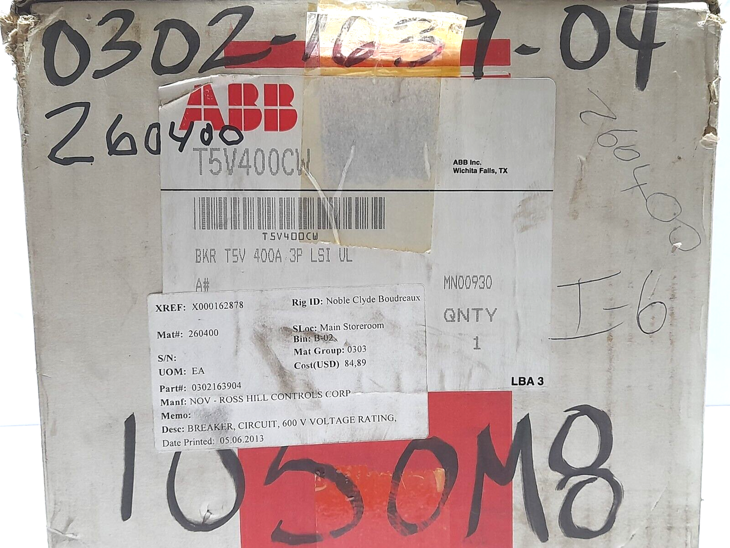 ABB SACE Tmax T5V400CW Circuit Breaker Tmax T5V 400 In = 400A