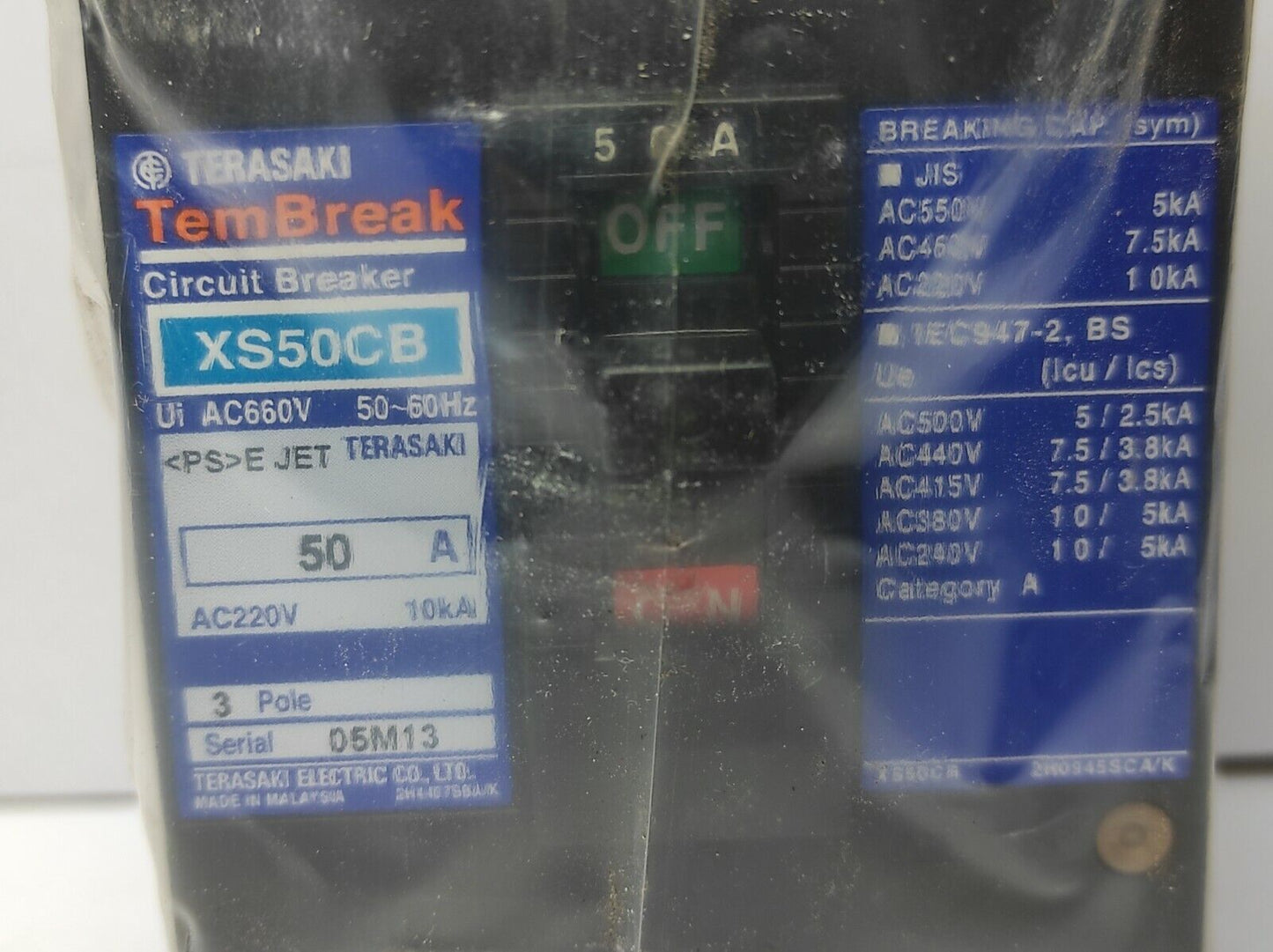 Terasaki XS50CB TemBreak Circuit Breaker 3P 50A PM Special Spec. K