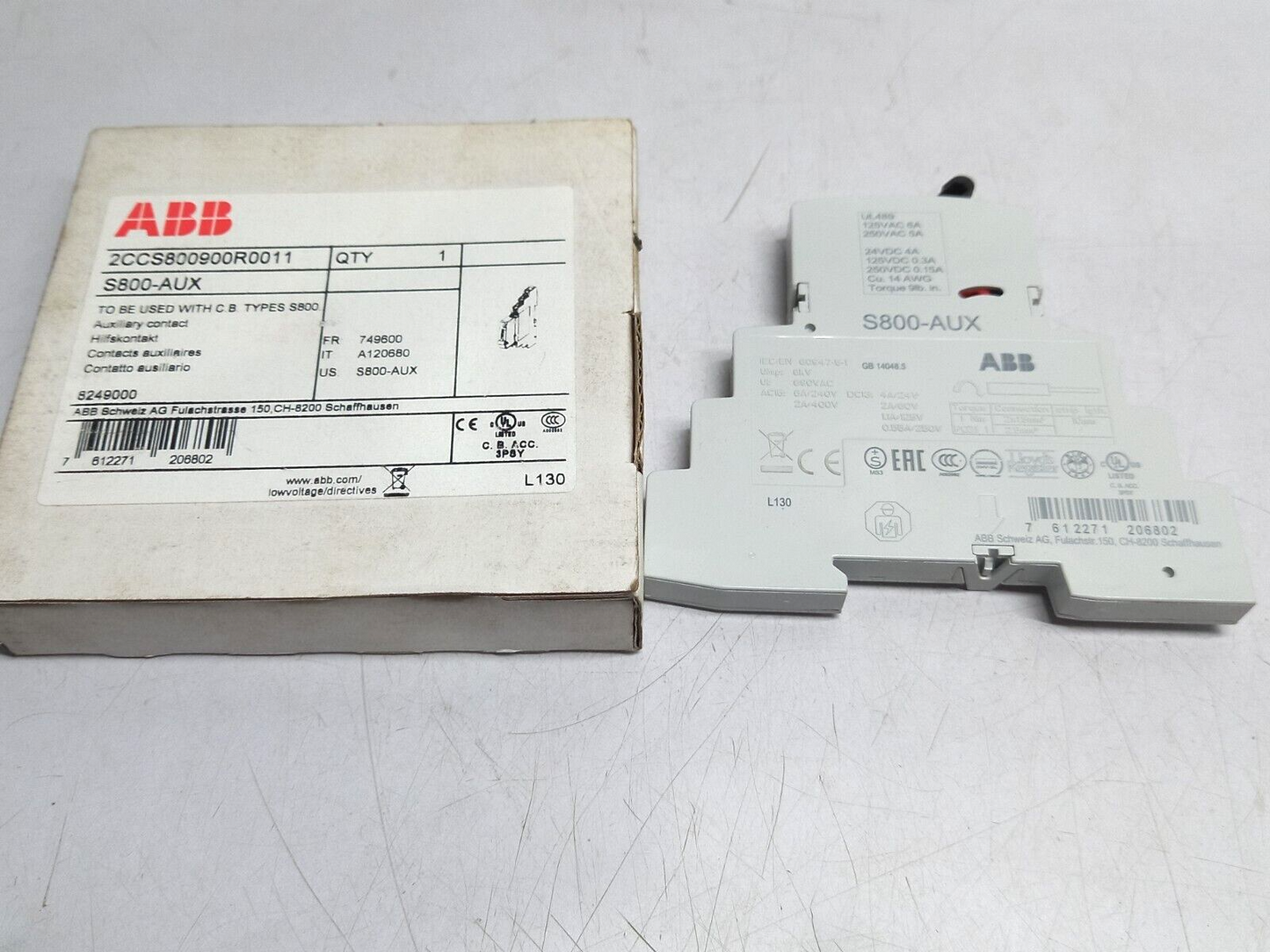 ABB 2CCS800900R0011 Auxiliary Contact S800-AUX To Be Used With C.B. Types S800