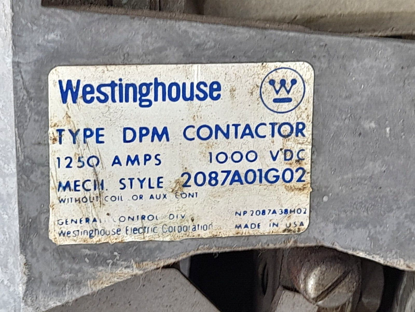 Westinghouse DPM Contactor 2087A01G02 1250A 1000VDC