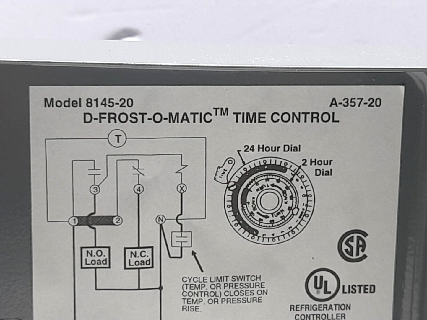 Paragon 686608004840 D-Frost -O-Matic Time Control 8145-20 Defrost Control A-357