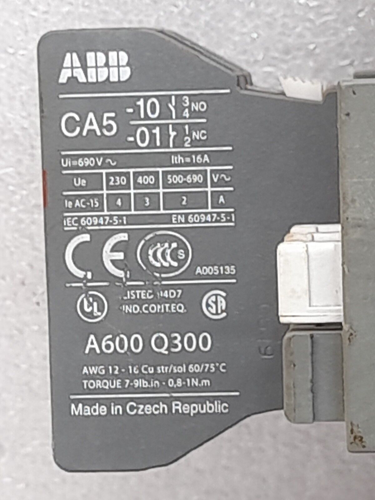 ABB A30-30-10 Contactor R89 110-115V50Hz 115-127V60Hz W/ Relay 18-25A & CA5-10