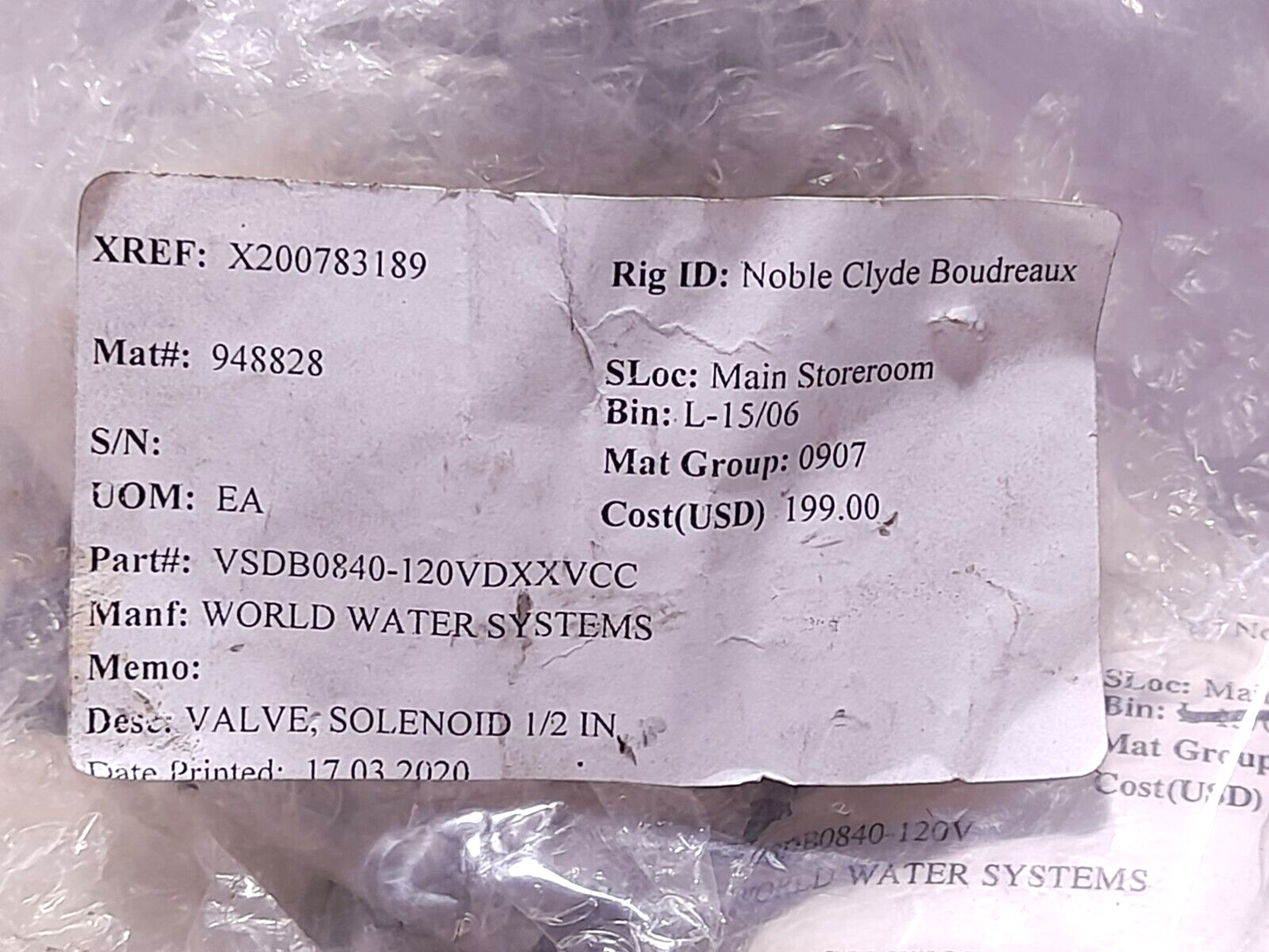 World Water Systems VSDB0840-120V Solenoid Valve ½In Danfoss 018F7663