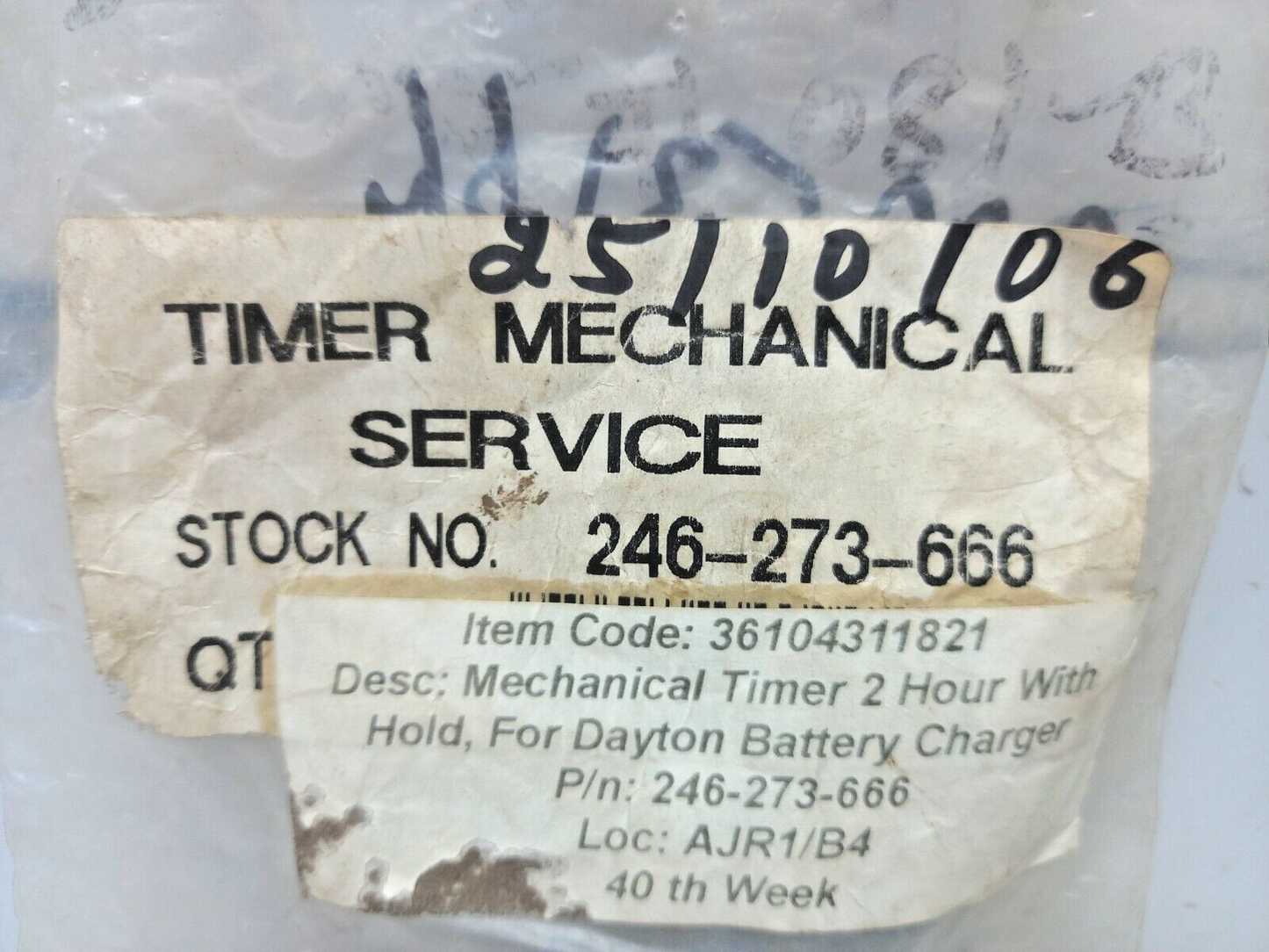 246-273-666 Mechanical Timer 2 Hour With Hold For Dayton Battery Charger 250V