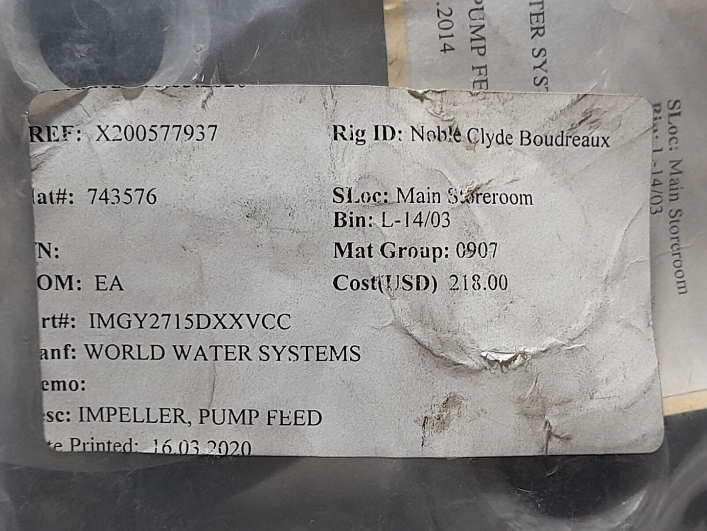 World Water Systems IMGY2715DXXVCC Pump Feed Impeller IMGY2715 120-55 2K 715 5 1