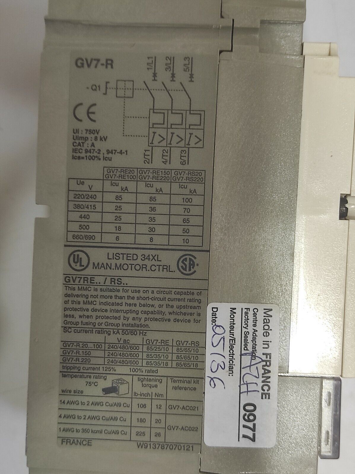 Telemecanique GV7 RS40 Motor Circuit Breaker 24-40A