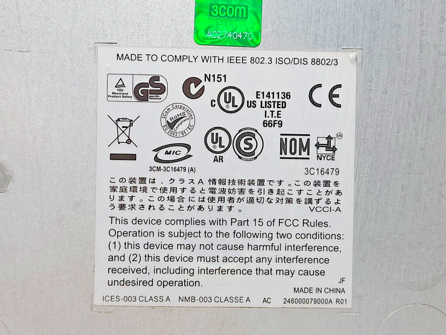 3Com Baseline Switch 2824 /3C16479 100-240V 50/60Hz 10015151 24Ports