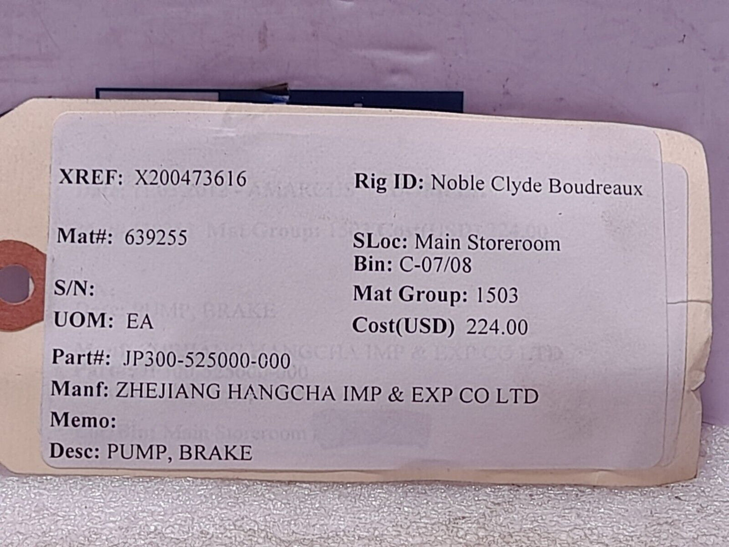 Zhejiang Hangcha JP300-525000-000 Brake Pump JP300525000000