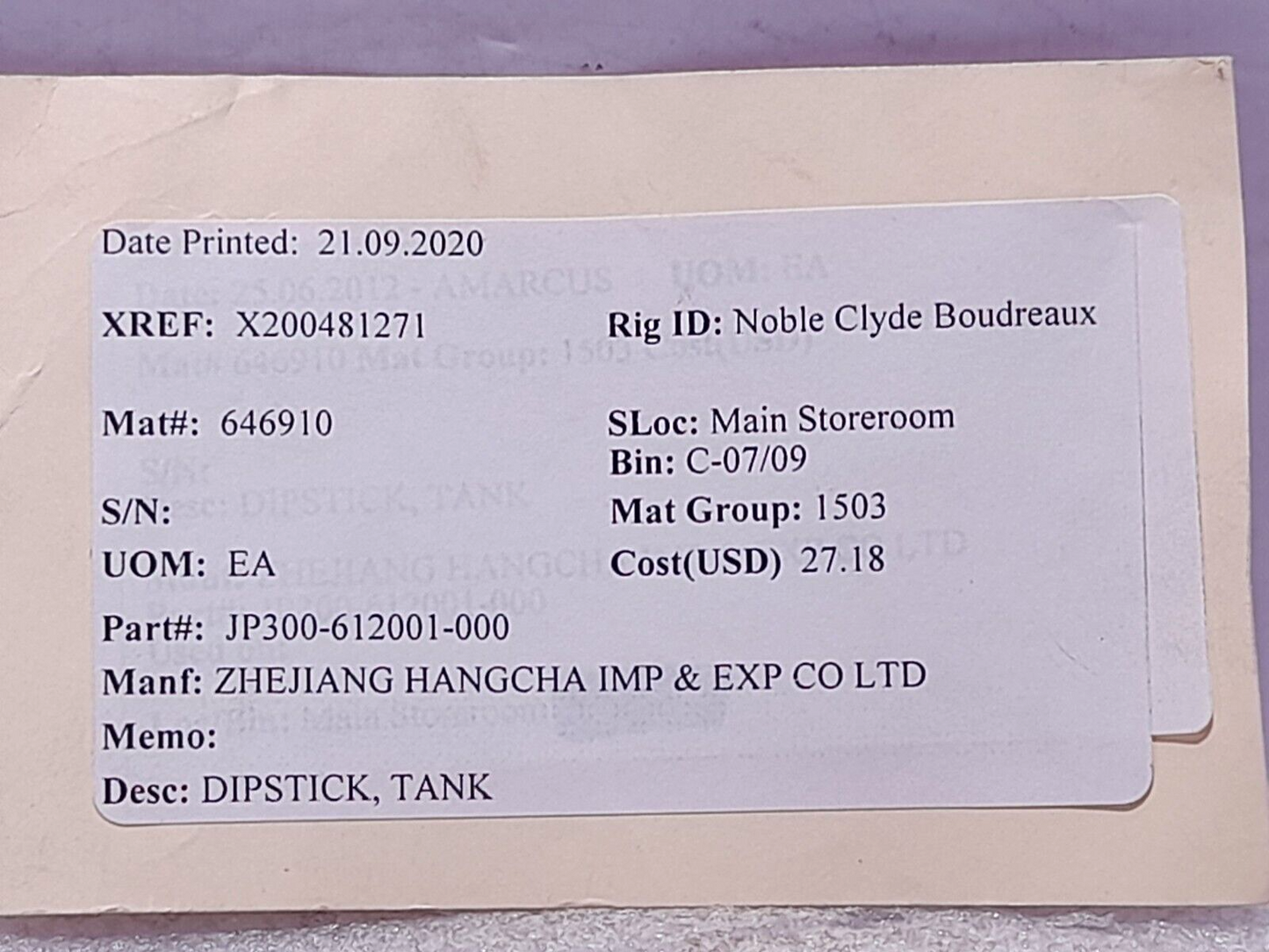 Zhejiang Hangcha JP300-612001-000 Tank Dipstick JP300612001000