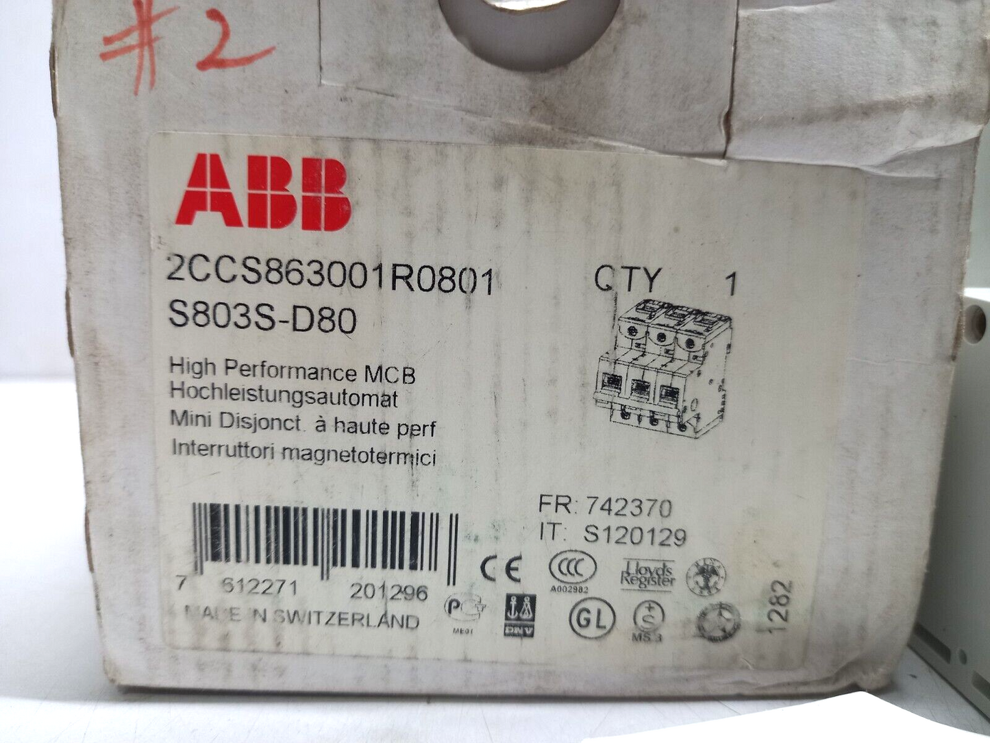 ABB 2CCS863001R0801 High Performance MCB S803S-D80