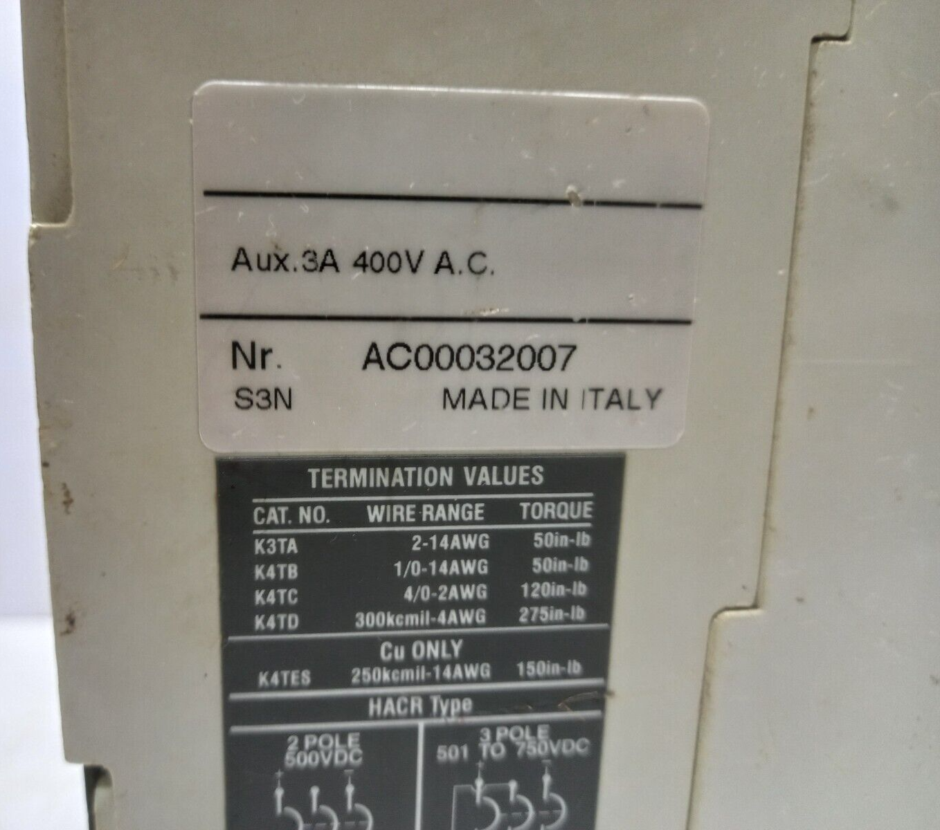 ABB S3H Circuit Breaker 100A 600VAC 600VDC 3 Pole