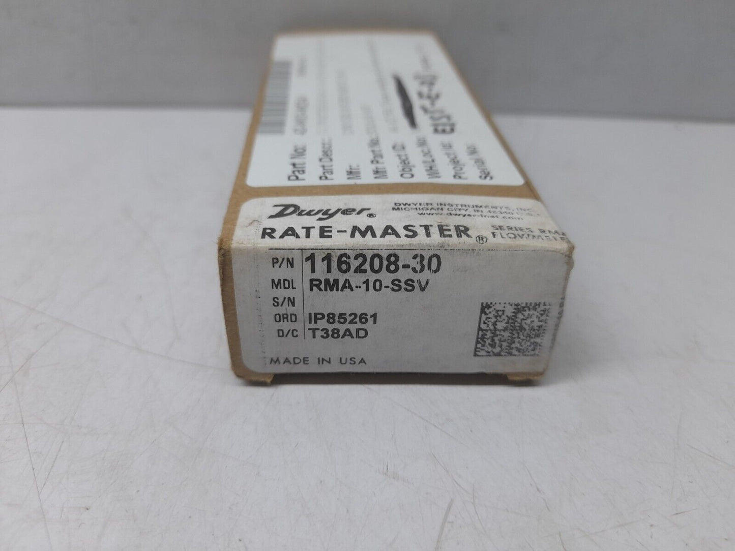 Dwyer Instrument RMA-10-SSV Flow Meter / T38AD / SCFH AIR / RMA10SSV