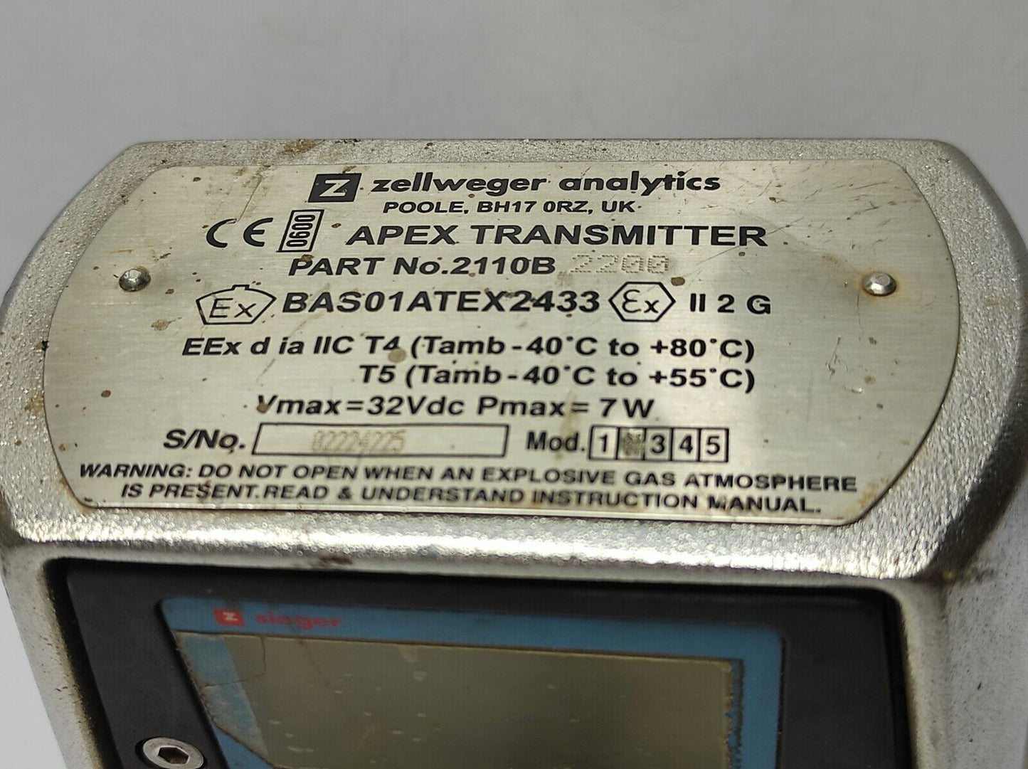 Zellweger 2110B Apex Transmitter 2110B 2200 BAS01ATEX2433