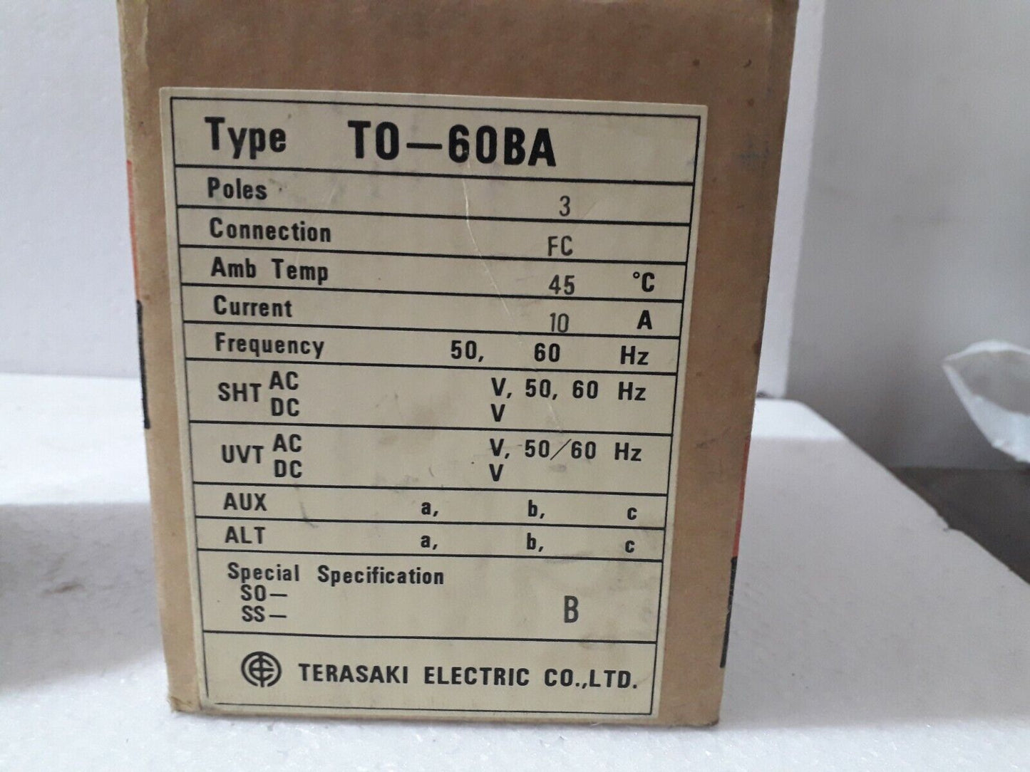 Terasaki TO-60BA 3Pole 10A AC500V DC250V Circuit Breaker On/Off Switch