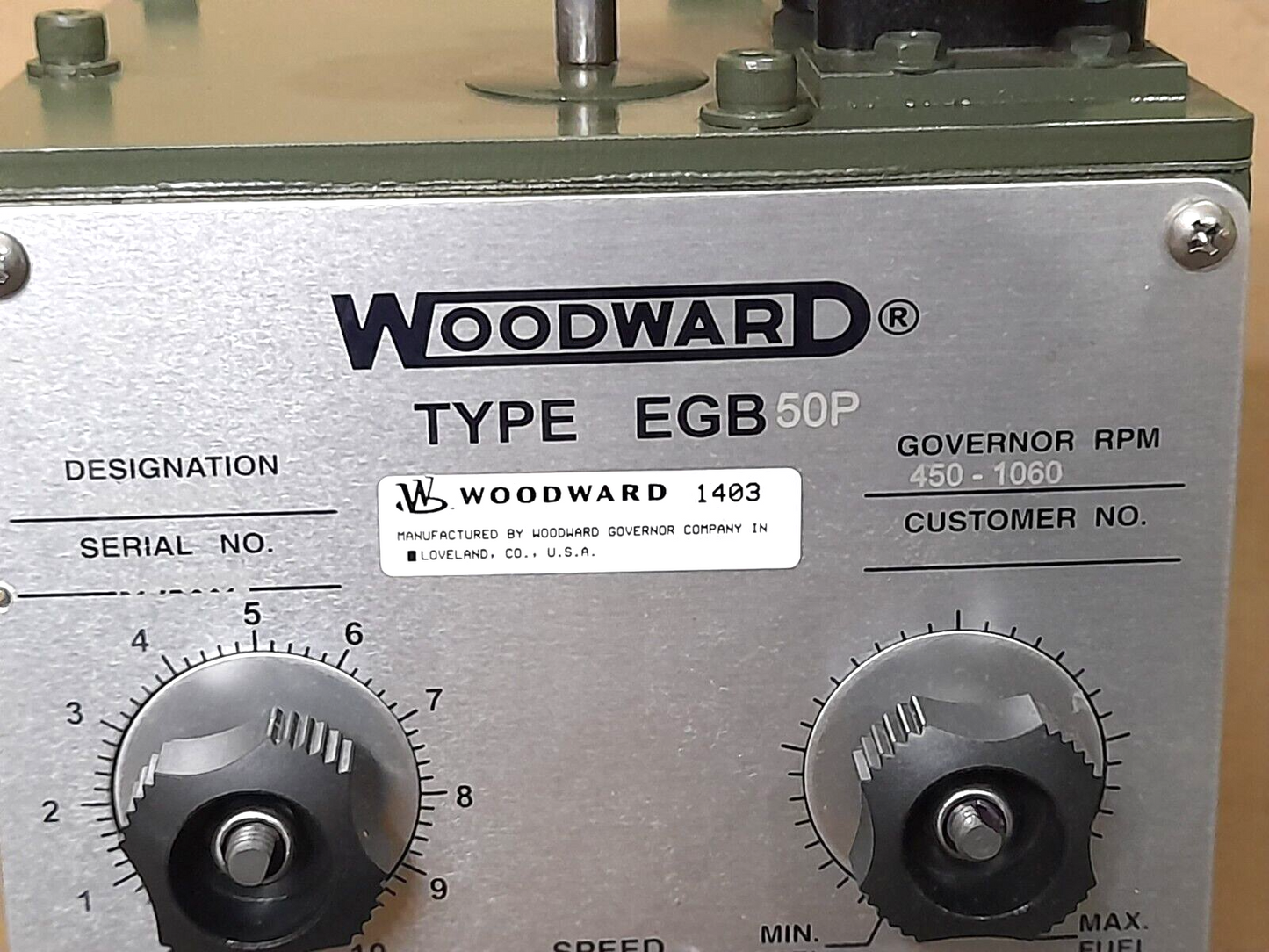 Woodward EGB 50P Governor 8242-107 RPM 450-1060 Groschopp 11461260 WK0920802