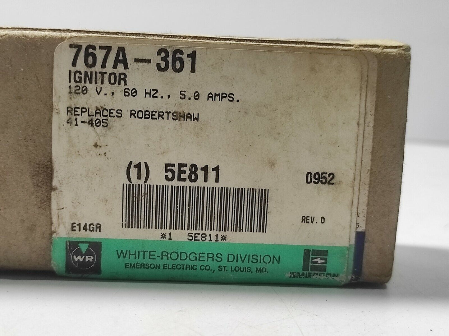 White Rodgers 767A-361 Ignitor 767A361 120V 60Hz 5.0Amps Replaces Robertshaw