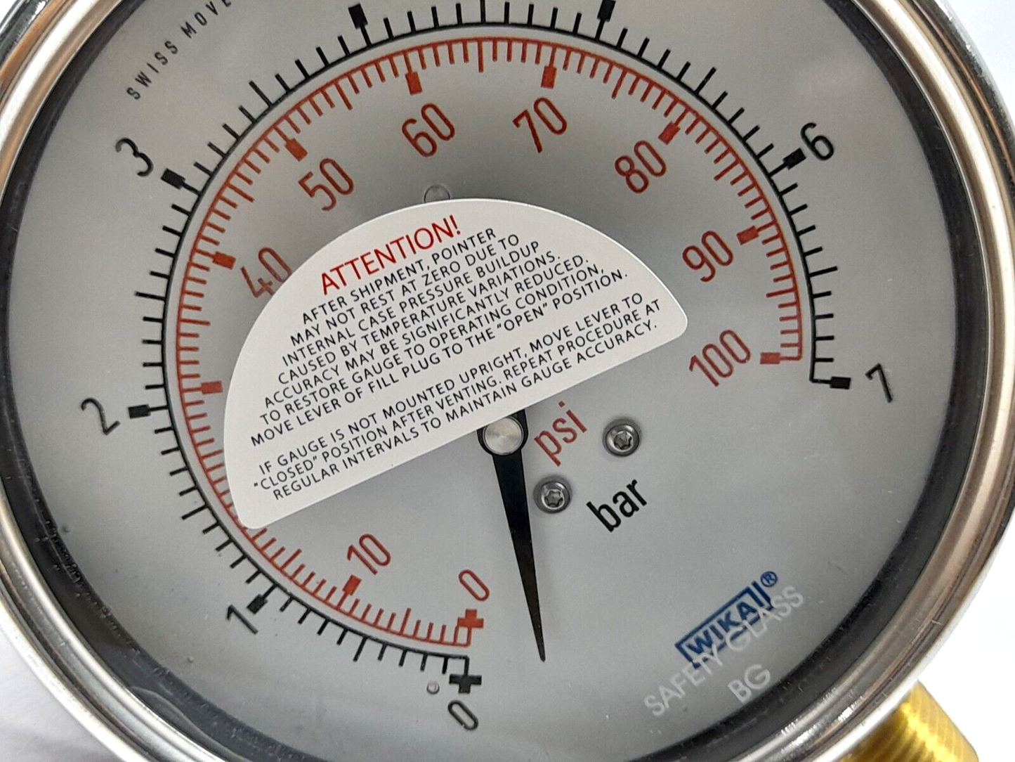 Wika 50936913 Pressure Gauge 212.54 4” Range 0-7 Bar 0-100 PSI Conn ½” NPT LM