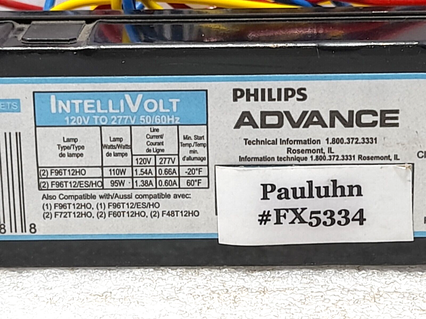 Pauluhn FX5334 Ballasat Lamp 120/277VAC 50/60HZ 2 x 60W
