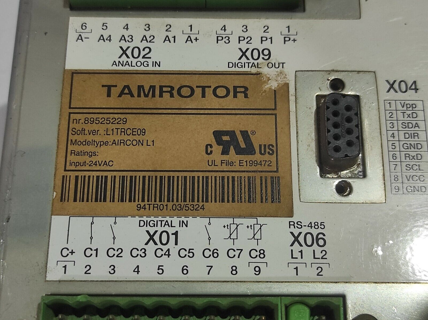 Tamrotor AIRCON L1 89525229 Compressor Controller Soft Ver L1TRCE09 Ratings