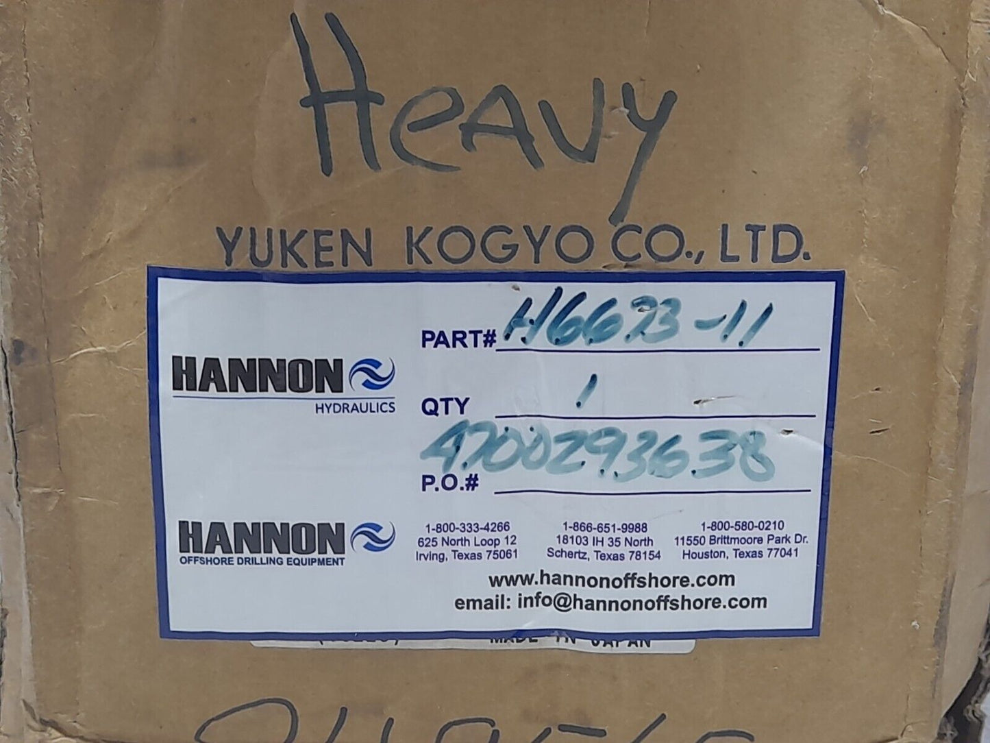 Yuken GF-06-250-3090 Flow Control Valve GF062503090 Hannon H6623-11