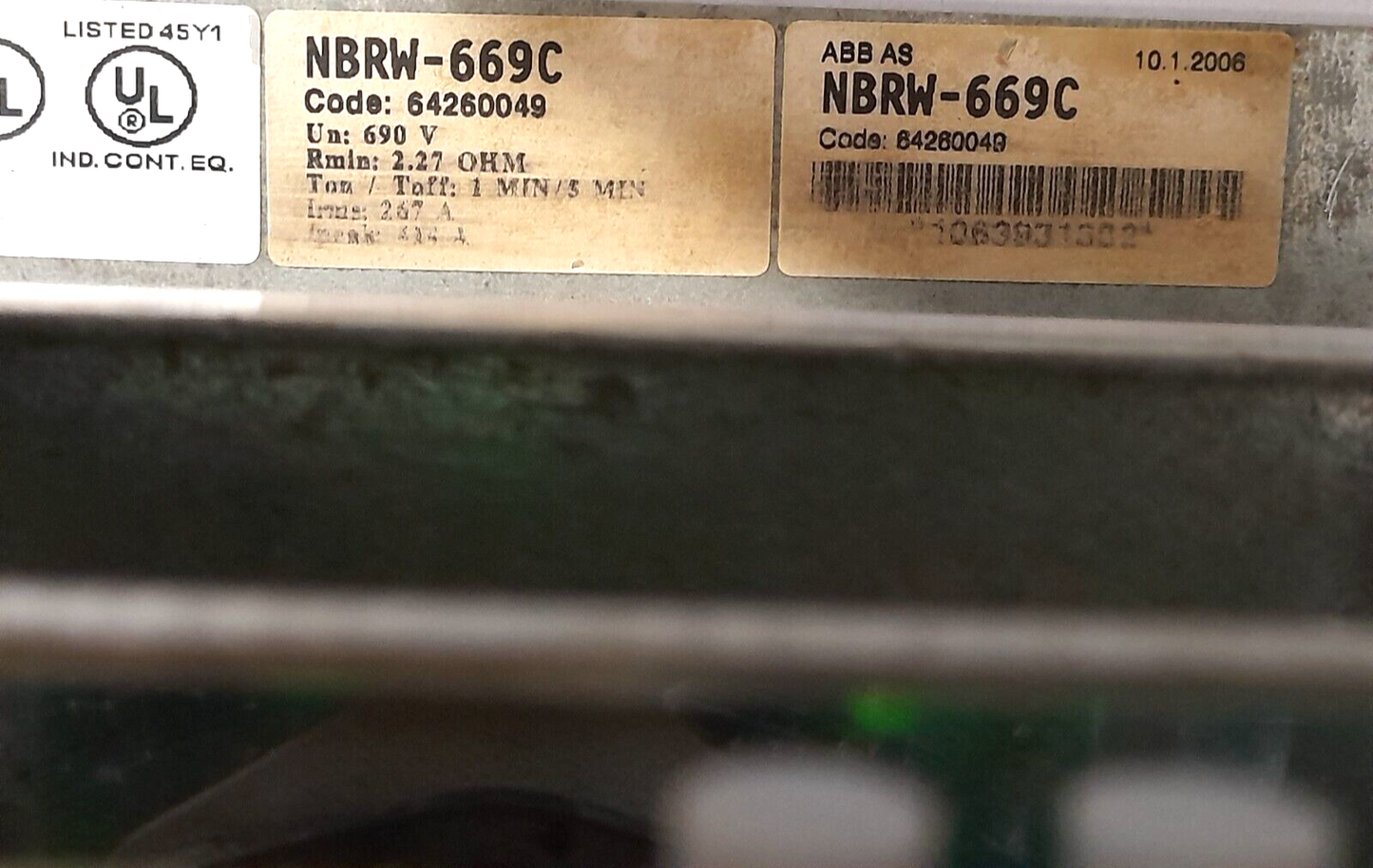 ABB NBRW-669C Braking Chopper Module 64260049 3AFE64260049 Un 690V Rmin 2.27 Ohm