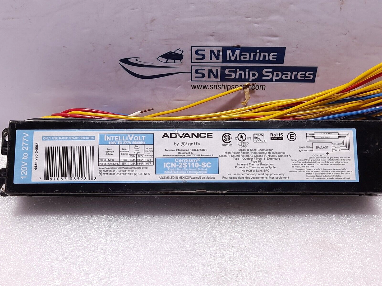 Advance ICN-2S110-SC / RC2S85TP Ballast Lamp Fluorescent Rapid Start HI ICN2S110