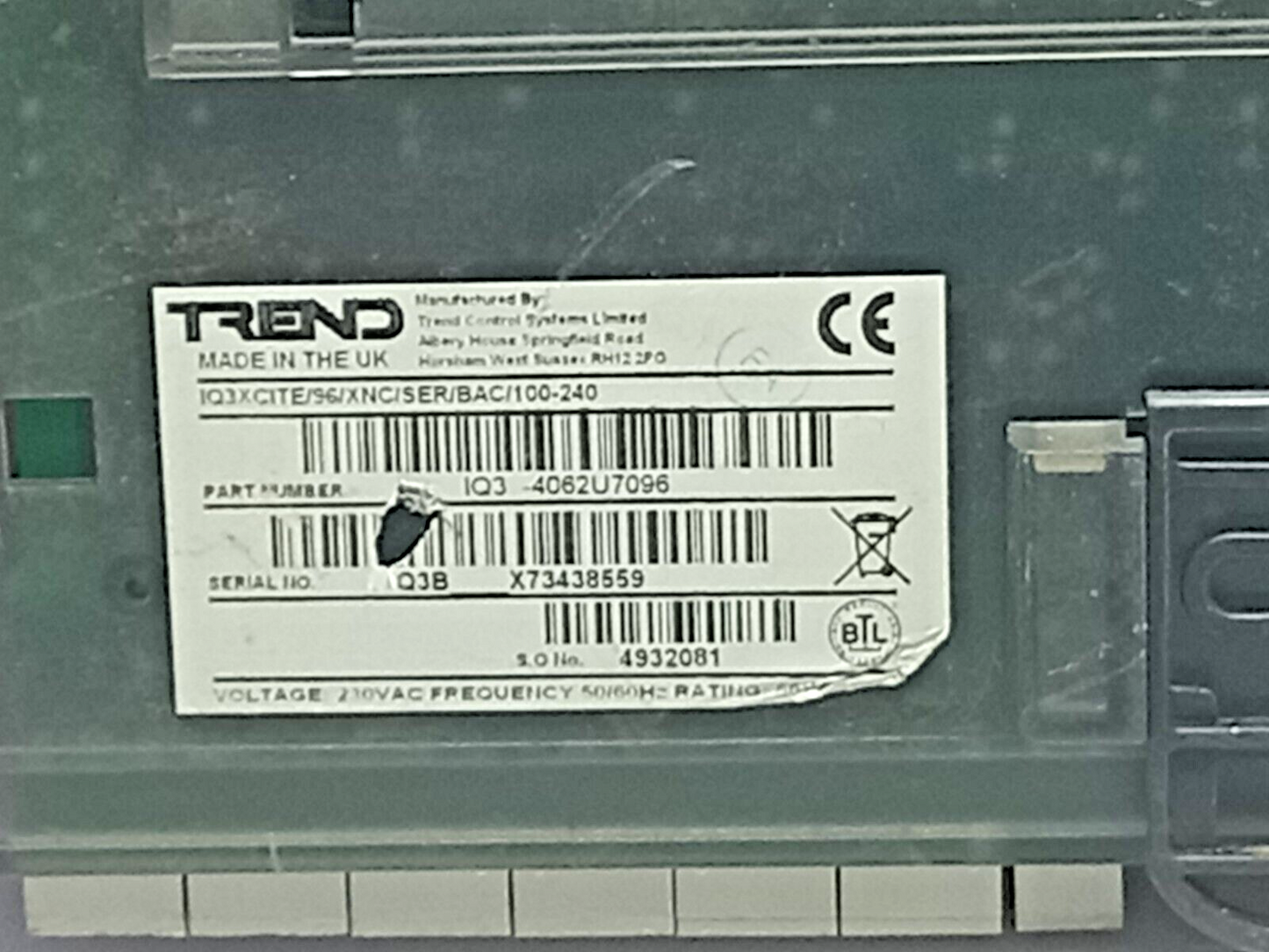 Trend IQ3-4062U7096 Controller/ Voltage 230VAC/ Frequency 50/60Hz / IQ34062U7096