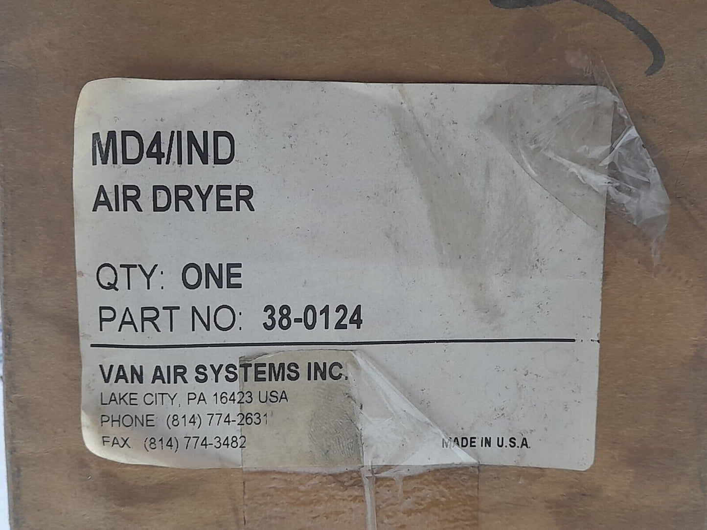 Van Air System MD-4/IND Air Dryer 38-0124 With Cartridge MS16 26-0889