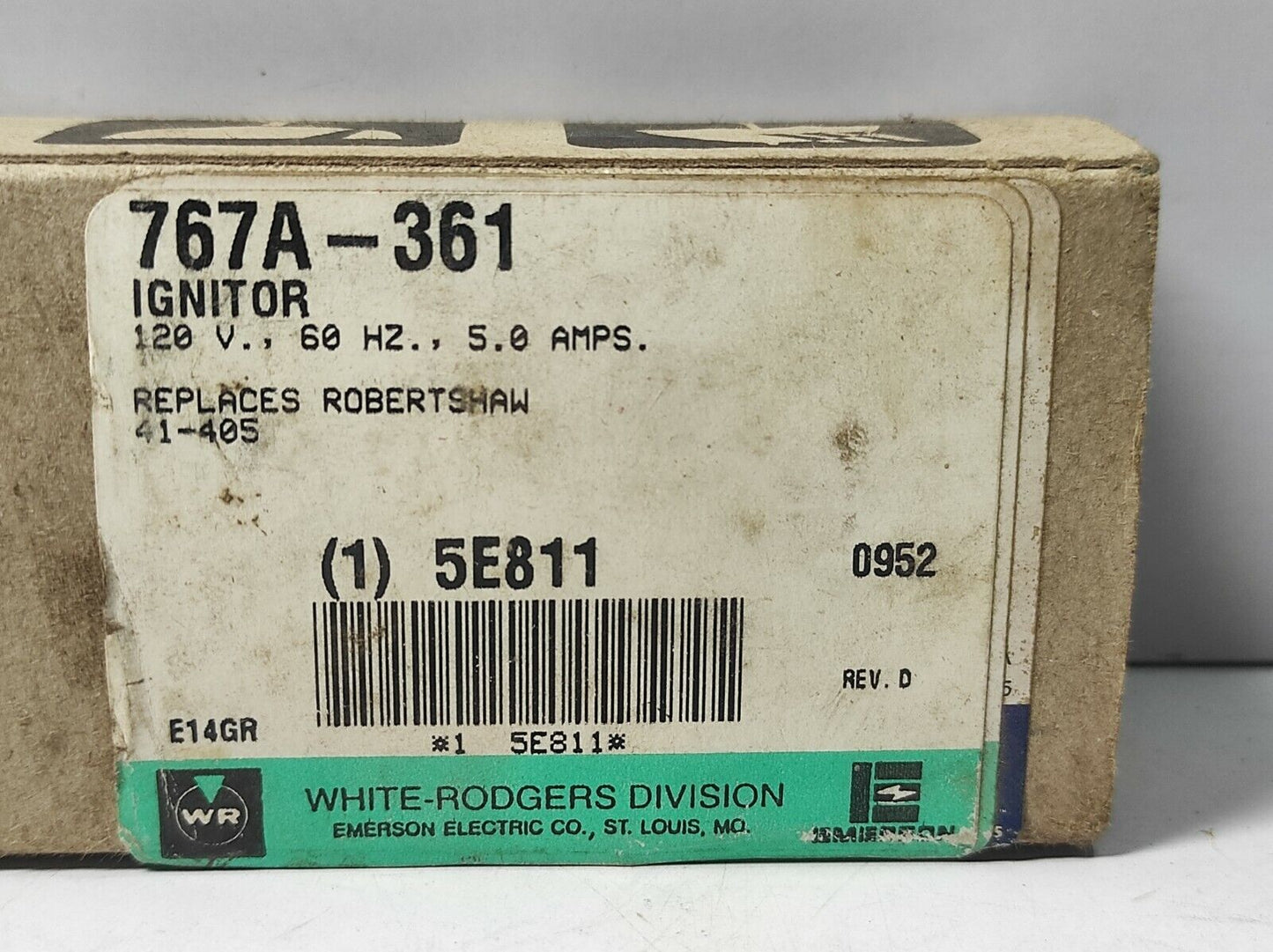 White Rodgers 767A-361 Ignitor 767A361 120V 60Hz 5.0Amps Replaces Robertshaw