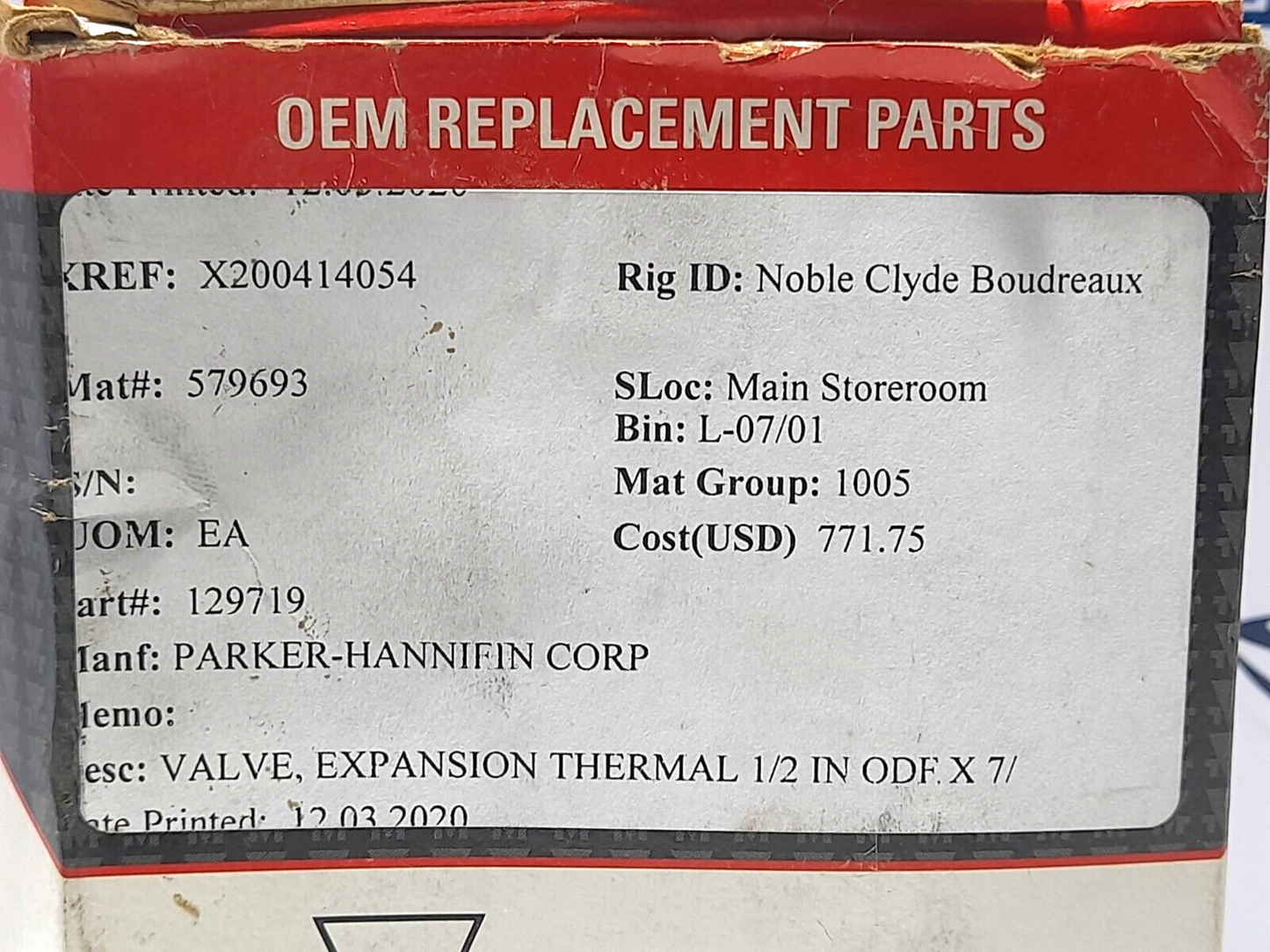 Sporlan SVE-4-CP100 Thermal Expansion Valve 4X7 ODF 5’ Parker 129719 129719-A