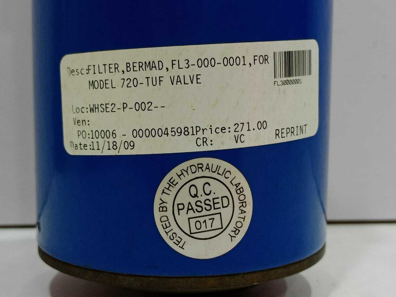 Bermad FL3-000-0001 Filter For Model 720-TUF Valve