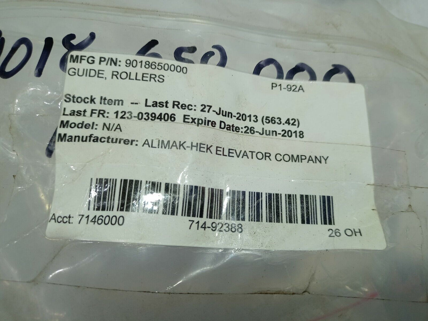 Alimak-Hek Elevator Company 9018650000 Rollers Guide