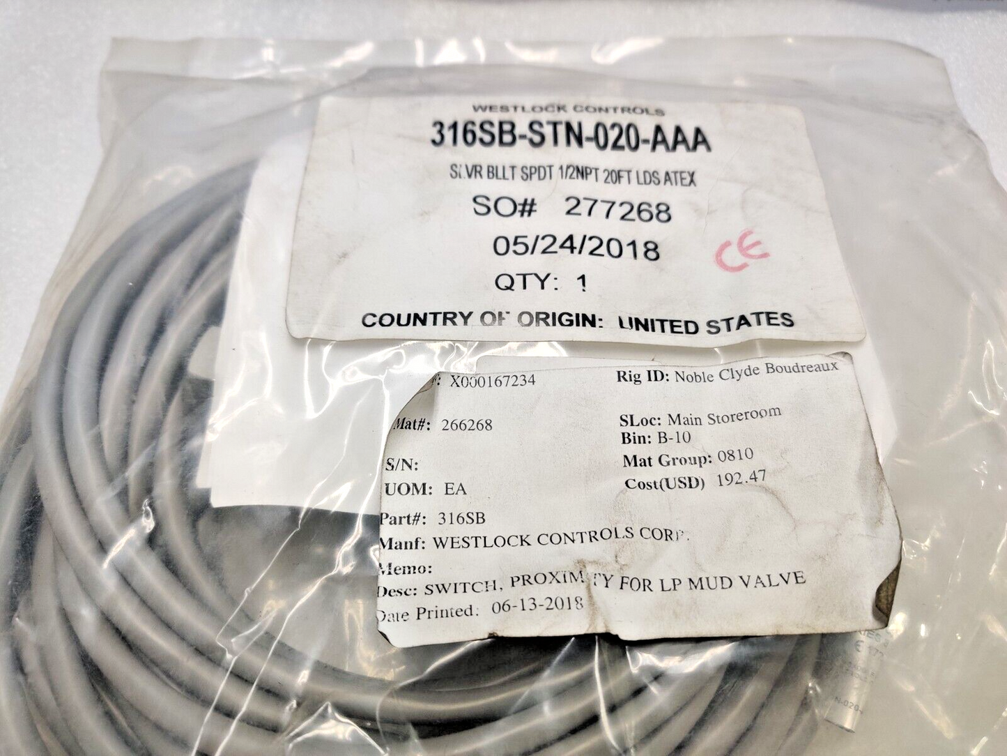 Westlock 316SB-STN-020-AAA Proximity Switch For LP MUD Valve
