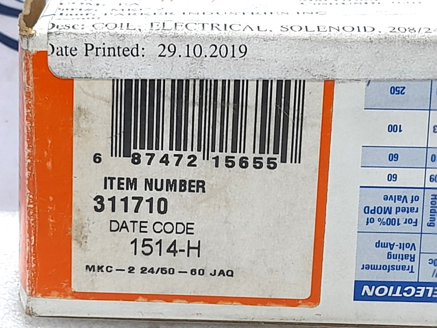 Sporlan MKC-2 Solenoid Coil 24V 50-60 Cy 15W MKC2 311710