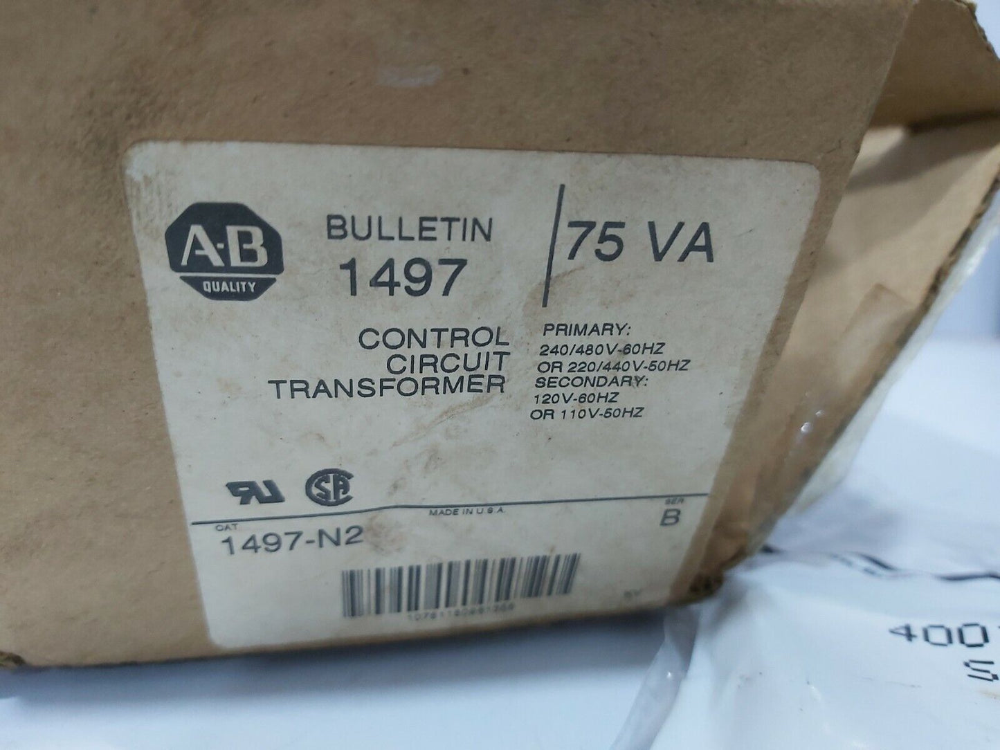 ALEEN BRADLEY 1497-N2 CONTROL CIRCUIT TRANSFORMER 75-VA BULLETIN-1497