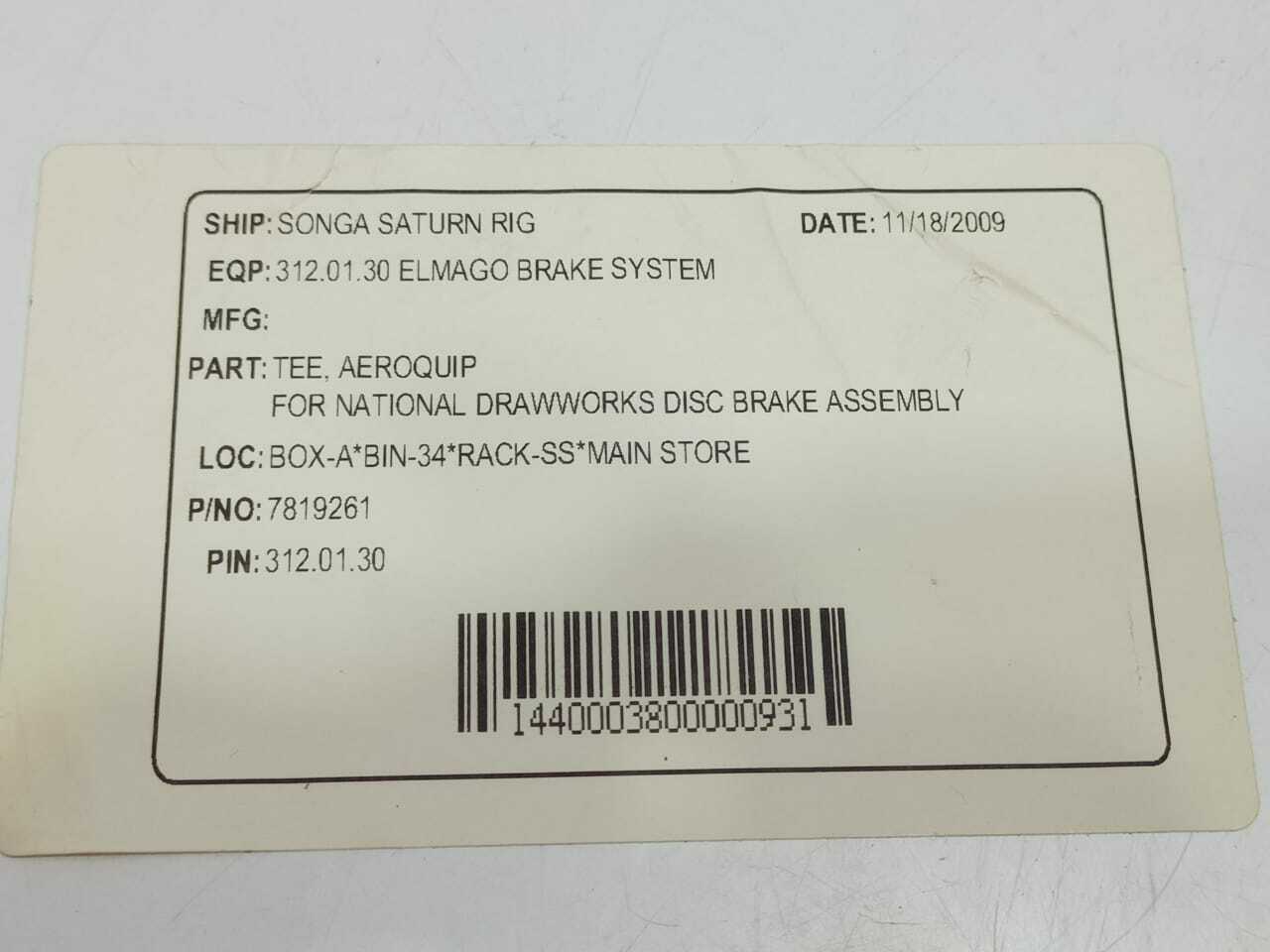 Aeroquip 7819261 Tee 4-Pcs Lot Sale
