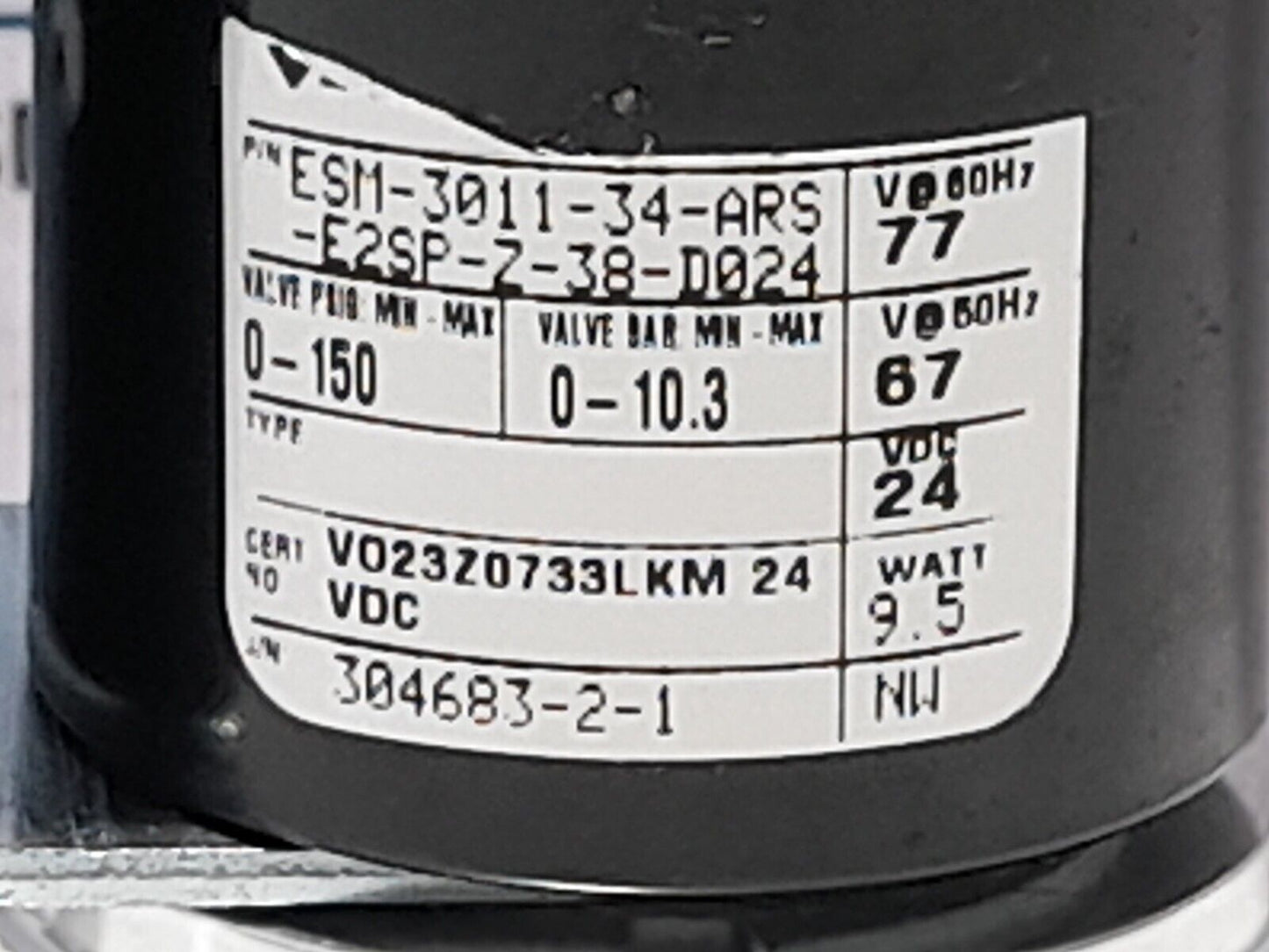 Versa ESM-3011-34-ARS-E2SP-Z-38-D024 Solenoid Valve 67-77V 50-60Hz 24VDC 9.5W