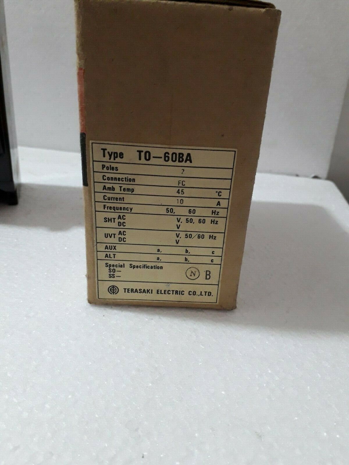 Terasaki TO-60BA 2Pole 10A AC500V DC250V Circuit Breaker On/Off Switch