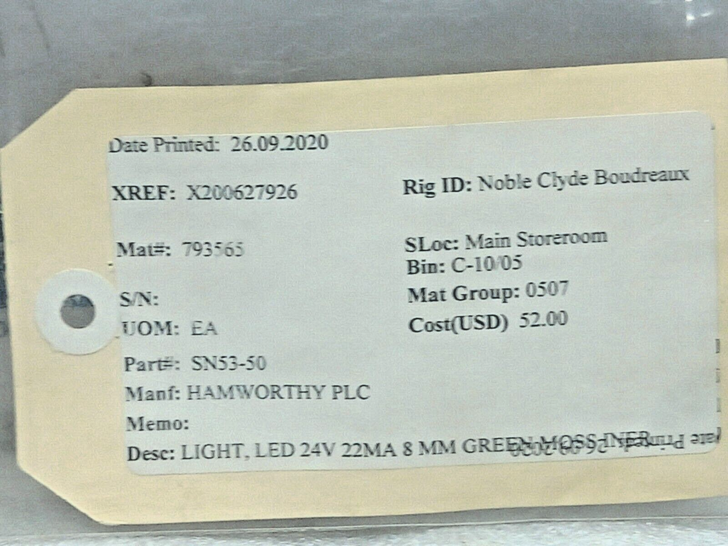 17-041351 Green Led Light 24V 22MA 8MM Hamworthy SN53-50 4PCs In Lot