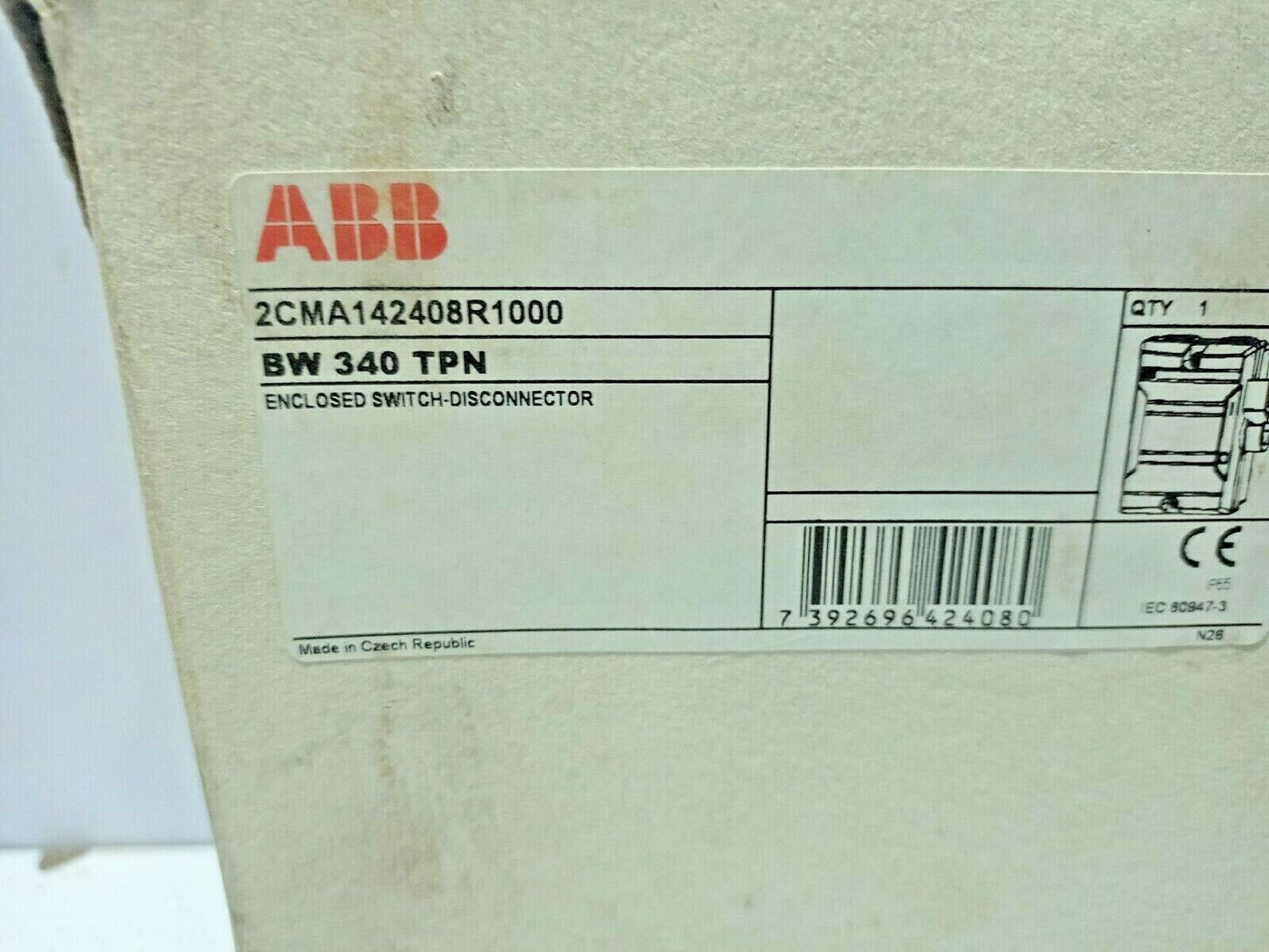 ABB 2CMA142408R1000 Enclosed Switch Disconnector BW 340 TPN Uimp 8kV 25kA/50A