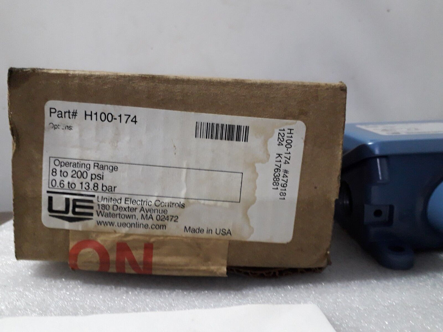 United Electric H100-174 Pressure Switch 8to200psi/0.6to13.8 bar 1000 psi 15A