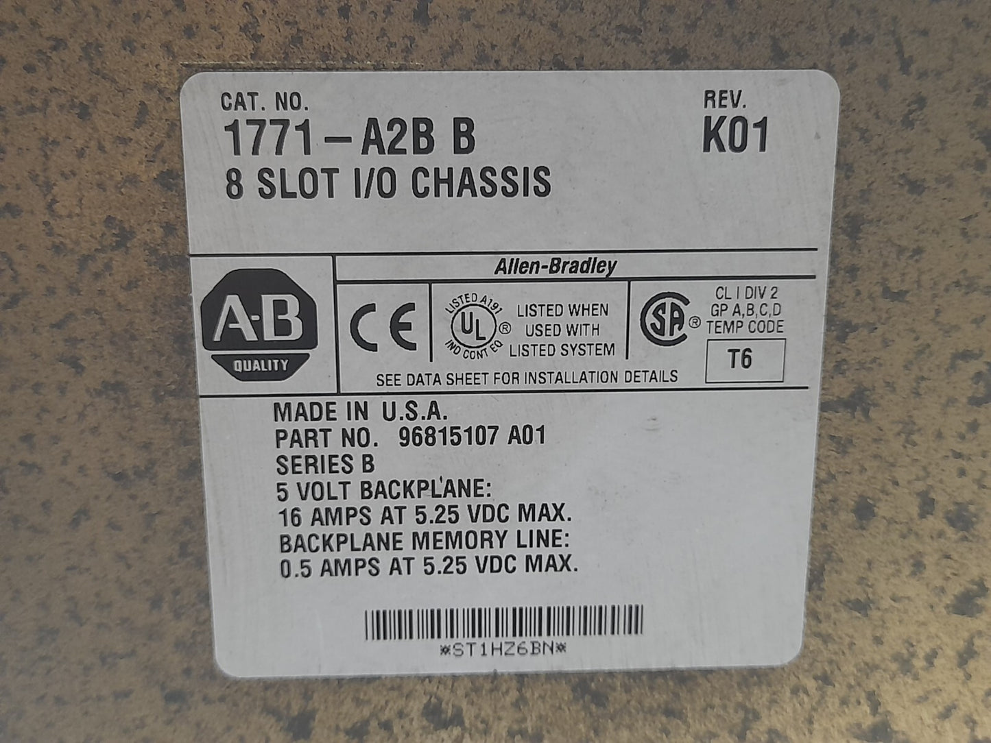 Allen Bradley 1771-ASB E Remote I/O Adapter Module With 1771-A2B B 8 Slot I/O Ch