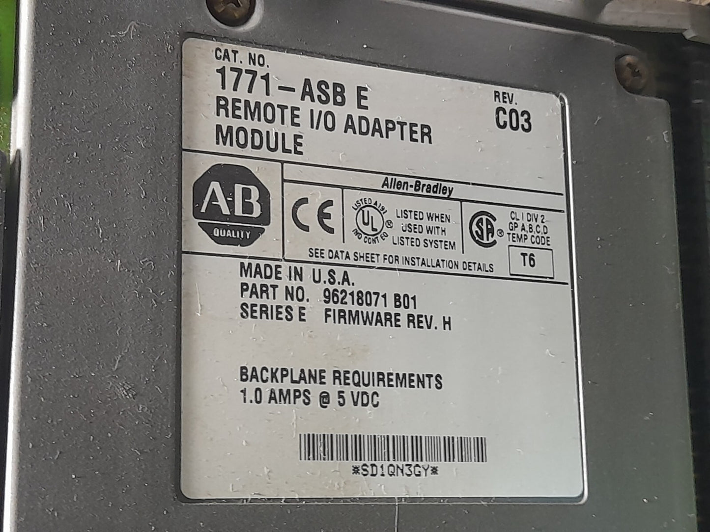 Allen Bradley 1771-ASB E Remote I/O Adapter Module With 1771-A2B B 8 Slot I/O Ch
