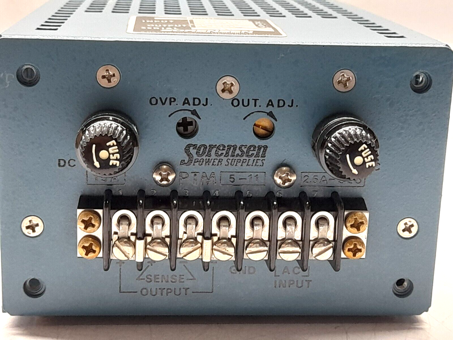 Sorensen PTM 5-11 Power Supply Input 105-125V 50-440Hz 2.2A Output 4.8-5.5V 11A