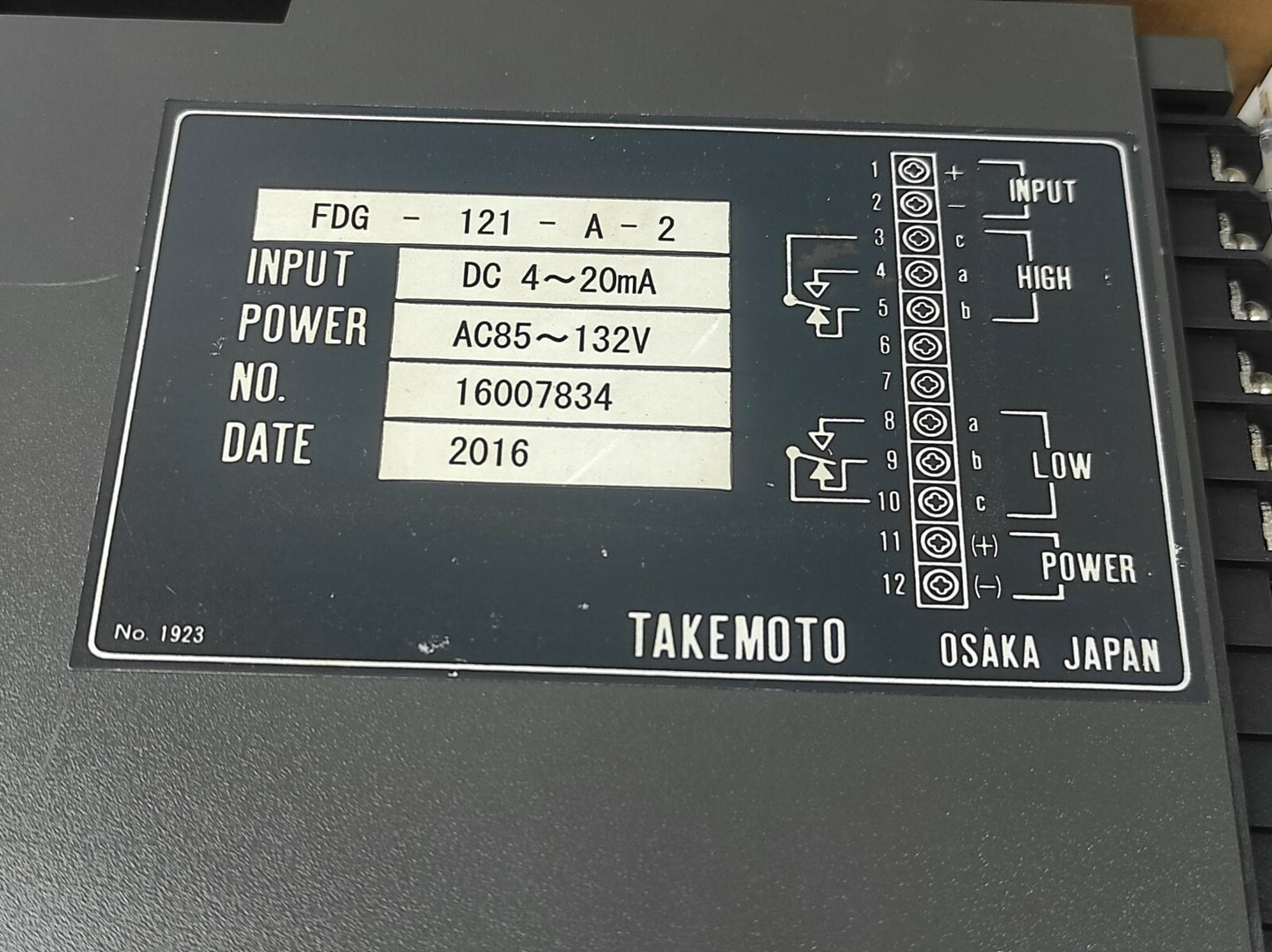 Takemoto FDG-121-A-2 FDG121A2 Input DC 4~20mA Power AC85~132V 0-5 M