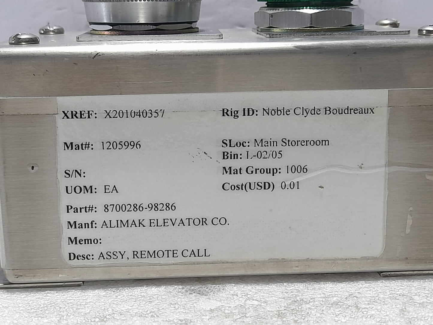 Alimak Elevator 8700286-98286 Remote Call Assembly 870028698286