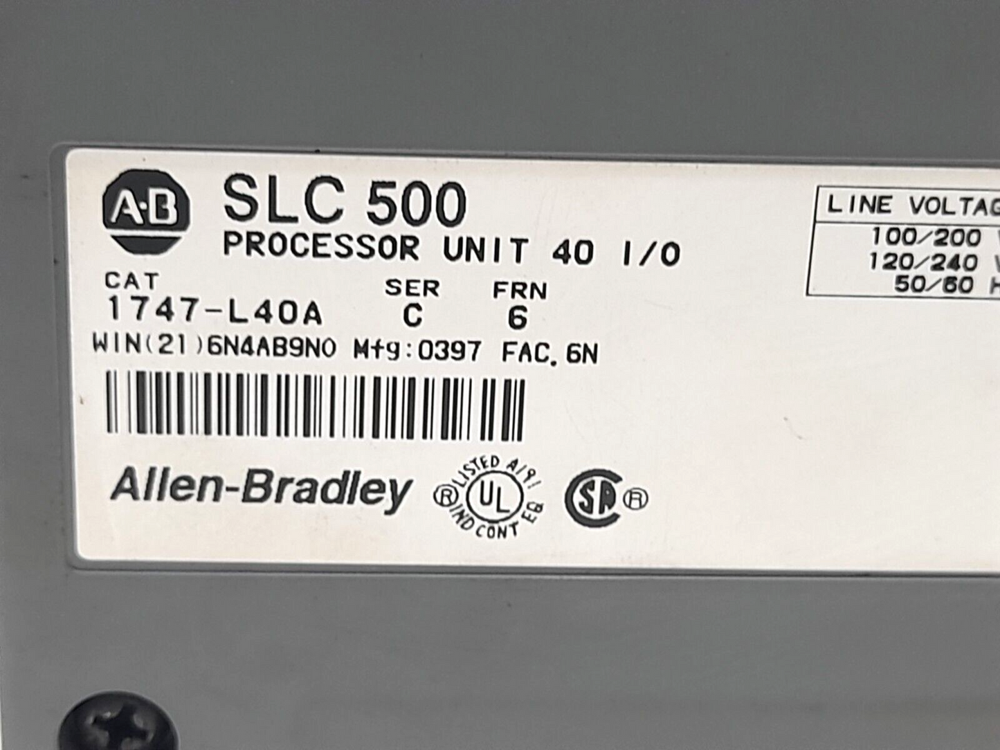 Allen Bradley 1747-L40A Ser C FRN 6 SLC 500 Processor Unit 40 I/O Programmable C