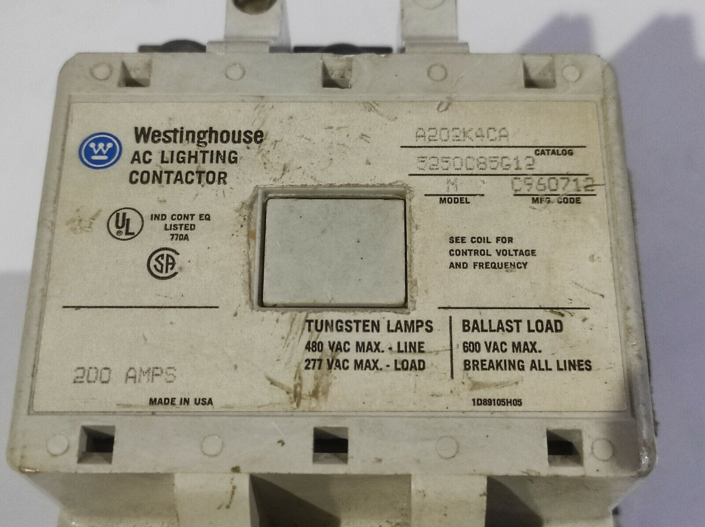 Westinghouse A202K4CA Contactor 5250C85G12 Model N 200Amps 